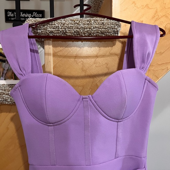 Size S draped off shoulder purple bandage dress - Picture 2 of 16
